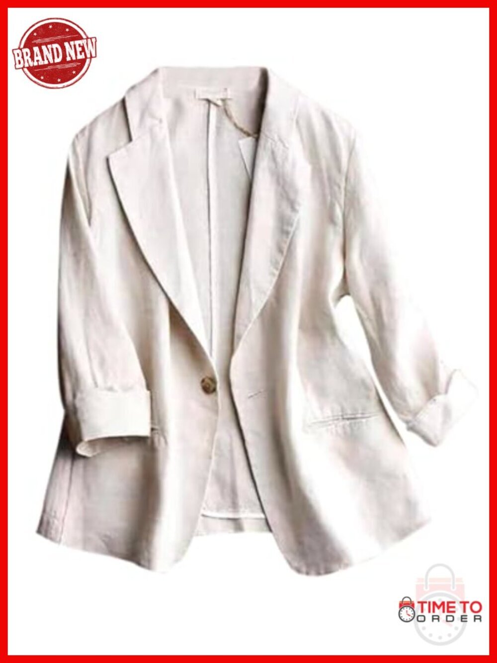 Cotton Linen Blazer Women 3/4 Sleeve Lightweight Work Casual Suit Jacket